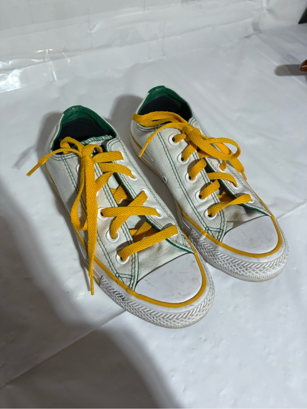 Converse Kids Low-Top Canvas Sneakers in White, Yellow & Green